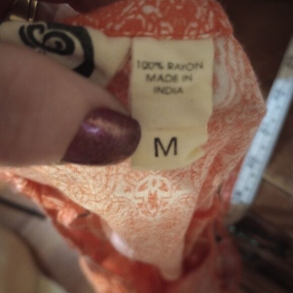 KHALSA Creations orange and white printed tunic tank top sz medium - Picture 2 of 9